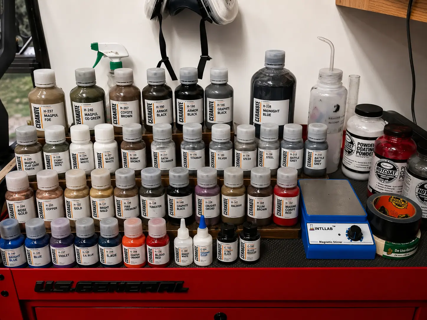 Bushwhacker Metal Coatings collection of genuine Cerakote colors and mixing supplies